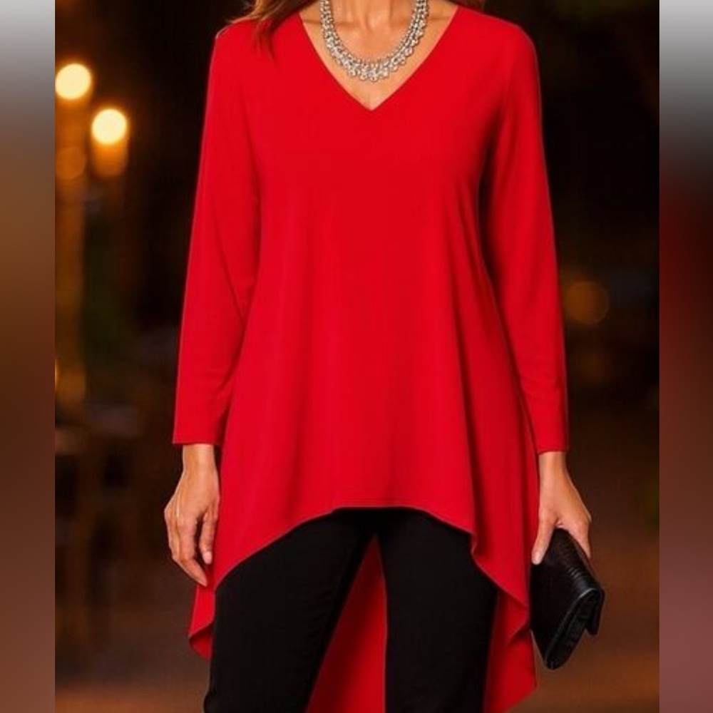 Chico's Dramatic Tunic in Stiletto Red- Perfect top for Christmas/the holidays